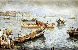 Bay Of Naples With Vesuvius Beyond by Attilio Pratella