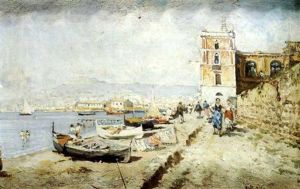 Fishing Boats On The Shore, Naples by Attilio Pratella