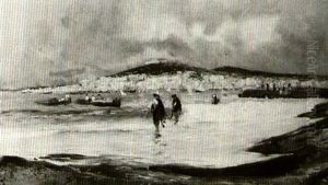 A Neapolitan Coastal Village; Bringing In The Nets by Attilio Pratella
