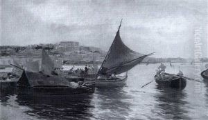 Fishing Boats In The Bay Of Naples by Attilio Pratella