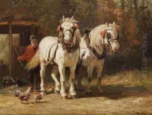 Chevaux A L'ecurie by Edmond Joseph De Pratere