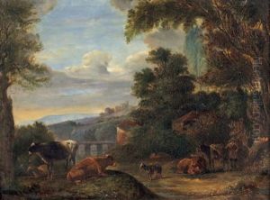 Troupeau Dans Un Paysage by Edmond Joseph De Pratere