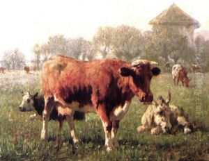 Vaches Dans Un Pre by Edmond Joseph De Pratere