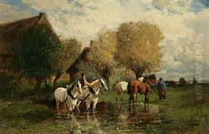 Chevaux A L'abreuvoir by Edmond Joseph De Pratere