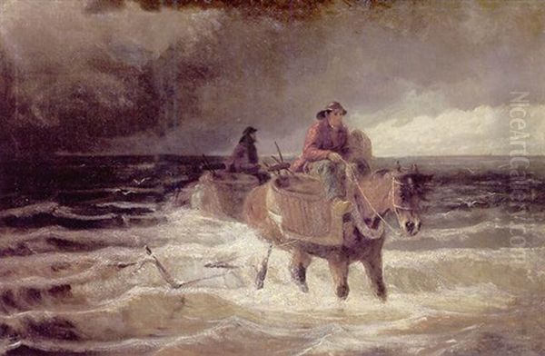 Pecheur De Crevettes A Cheval En Mer Du Nord - view 1