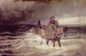 Pecheur De Crevettes A Cheval En Mer Du Nord