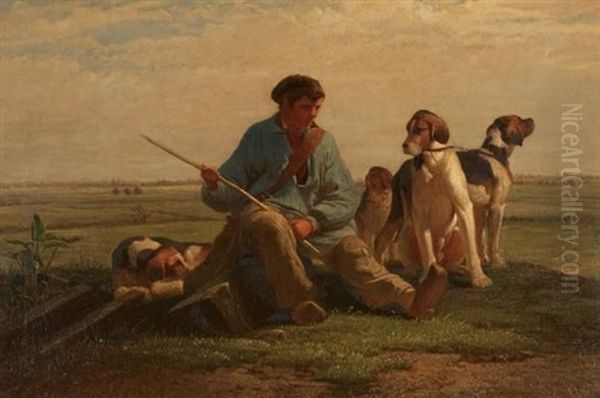 Hunter And His Dogs Taking A Rest - view 1