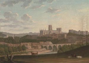 An Extensive View Of Durham, With Cattle And Horses In The Foreground