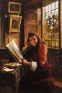 Lady Seated At Her Desk