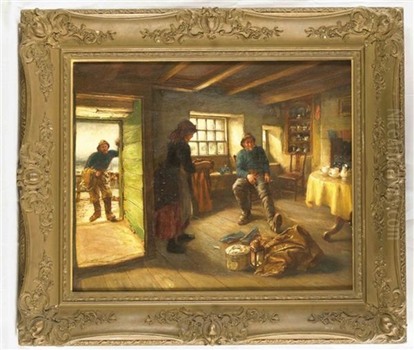 Aufbruch Zum Fang - Stubeninterieur Mit Fischer Mit Seiner Frau - view 1