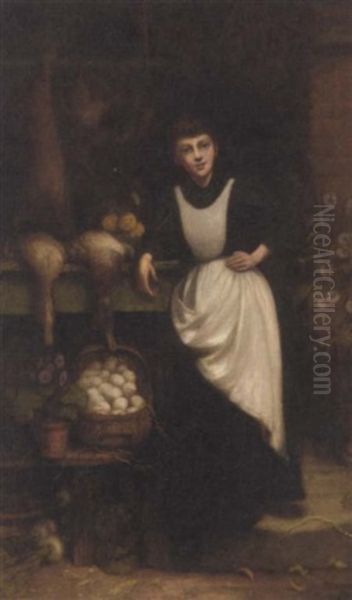 A Young Kitchen Maid In A Doorway With Dead Game, Eggs And Vegetables - view 1