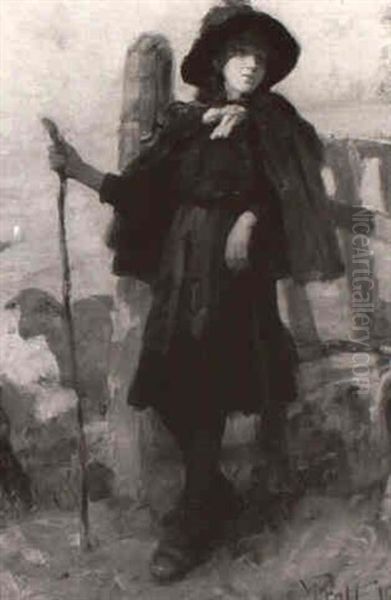 Shepherdess Leaning Against A Country Fence - view 1