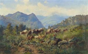 Berglandschaft Mit Ziegen Und Kleiner Hirtin Berglandschaft Mit Ziegen Und Kleiner Hirtin