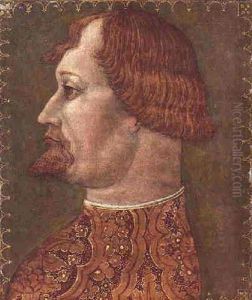 Portrait Of A Bearded Nobleman (gian Galeazzo Visconti, Duke Of Milan?) In Profile Wearing A Tunic by Ambrogio de Predis