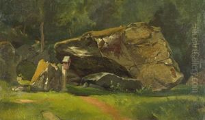 Waldige Landschaft Mit Findling Und Marterl