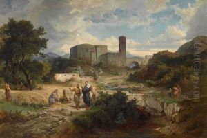 Biblische Landschat Mit Ruth Und Boas by Friedrich Johann C.E. Preller the Elder