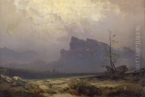 Tal In Den Tiroler Hochalpen Mit Nebelschwaden by Friedrich Johann C.E. Preller the Elder