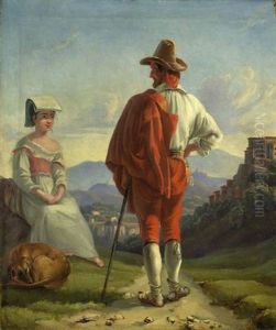 Begegnung (ein Italiener Und Eine Italienerin In Festtagskleidung) by Friedrich Johann C.E. Preller the Elder