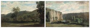A River Running Through A Gorge (+ The Wood Before The Hills; Pair) by Friedrich Johann C.E. Preller the Elder