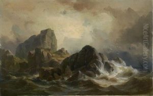 Felsen In Brandung (skudesnaes, Norwegen) by Friedrich Johann C.E. Preller the Elder