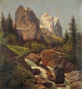 Well- Und Wetterhorn In Den Schweizer Alpen by Friedrich Johann C.E. Preller the Elder