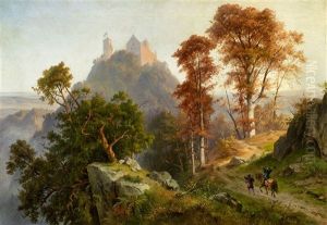 An Autumn Morning At Wartburg Castle by Friedrich, the younger Preller