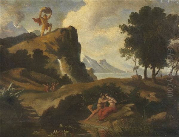 Der Eifersuchtige Zyklop Polyphem Erschlagt Akis, Den Liebhaber Der Nereide Galateia Mit Einem Felsbrocken - view 1