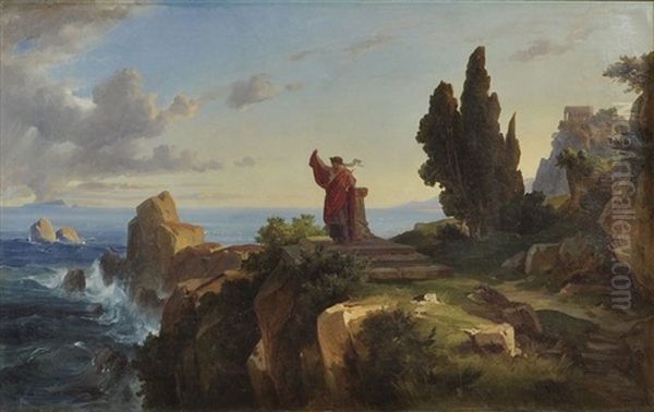 Griechische Kustenlandschaft Mit Figur Der Sappho - view 1