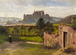 Blick Uber Die Elbauen Auf Die Albrechtsburg Von Meissen. Studie
