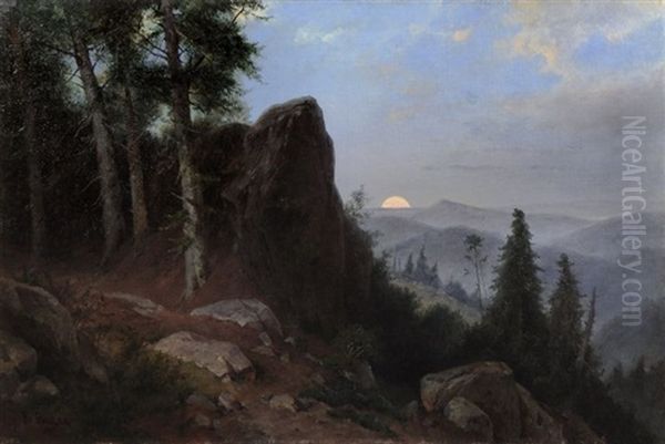 Blick In Die Bohmische Schweiz Bei Aufgehendem Mond - view 1