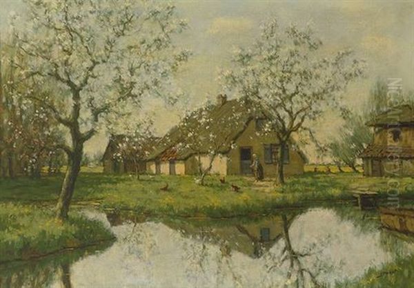 Fruhlingslandschaft Mit Teich Und Reetgedeckten Katen - view 1