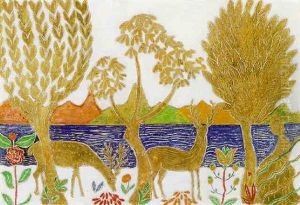 Landscape With Stags by Charles E. Prendergast
