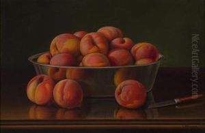 Still Life With Peaches In A Silver Bowl by Levi Wells Prentice