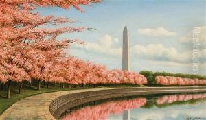 Cherry Blossoms Along The Tidal Basin, Washington, D.c. by Levi Wells Prentice