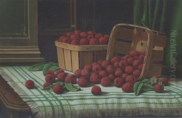 Baskets Of Raspberries On A Tabletop - view 1