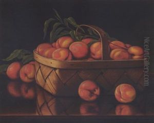 A Basket Of Peaches On A Tabletop by Levi Wells Prentice