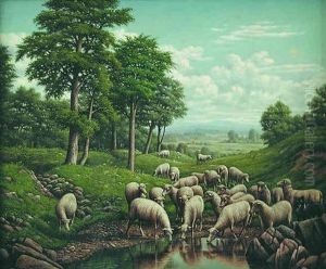 Sheep Watering by Levi Wells Prentice