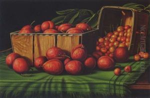 Still Life With Plums And Cherries by Levi Wells Prentice