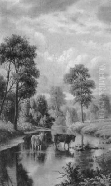 Cows In A Stream - view 1