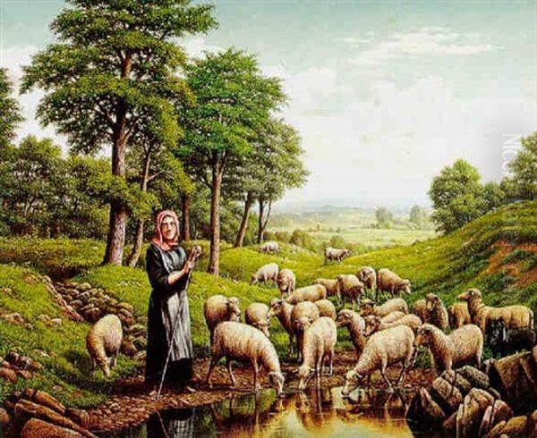Shepherdess With Her Flock - view 1