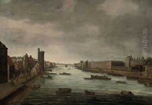 The Seine, Paris, Looking Towards The Louvre From The Pontneuf by Cornelis Bol