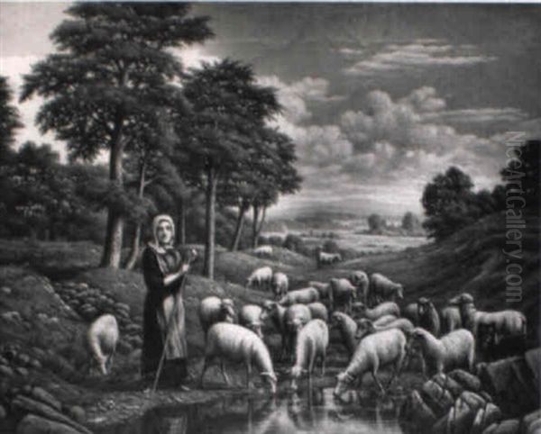 Girl With Sheep In A Landscape - view 1