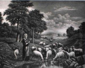 Girl With Sheep In A Landscape
