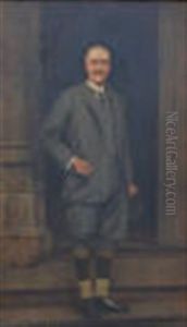 Full Length Portrait Of John Stanhope Arkwright (1872-1954) Standing In The Doorway Of Kinsham Court Herefordshire