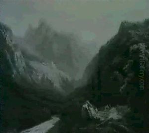 Gebirgslandschaft (partie Am Breithorn In Der Schweiz?) Mit Einem Flusschen Und Wanderen Am Uferhang Rechts by Otto Press