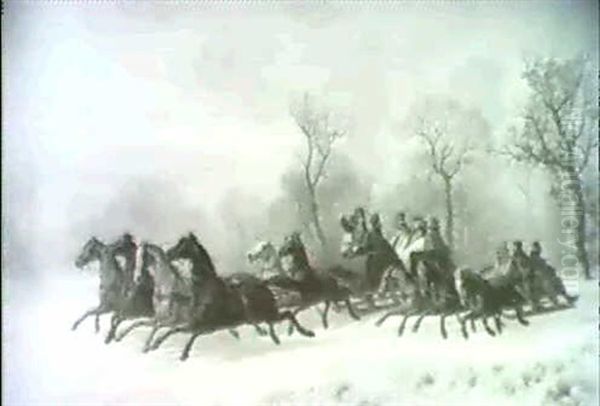 Sechsergespann Und Dreierwagen Auf Tief Verschneiter Waldlichtung - view 1