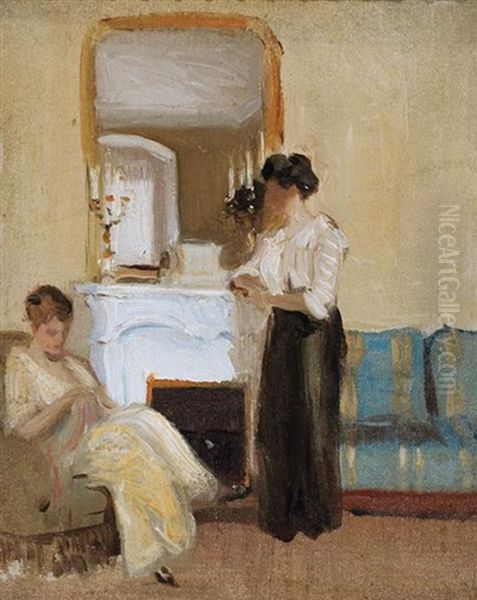 Two Women By Fireplace - view 1