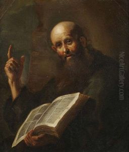 Bildnis Eines Bartigen Apostels Mit Der Schrift Und Mahnend Erhobenem Zeigefinger