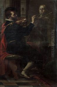 Autoportrait Presume De L'artiste En Apelle Peignant Campaspe by Mattia Preti