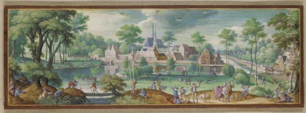 An Elegant Hunting Party Before The Abbey Of Rouge-cloitre, Nearbrussels - view 1